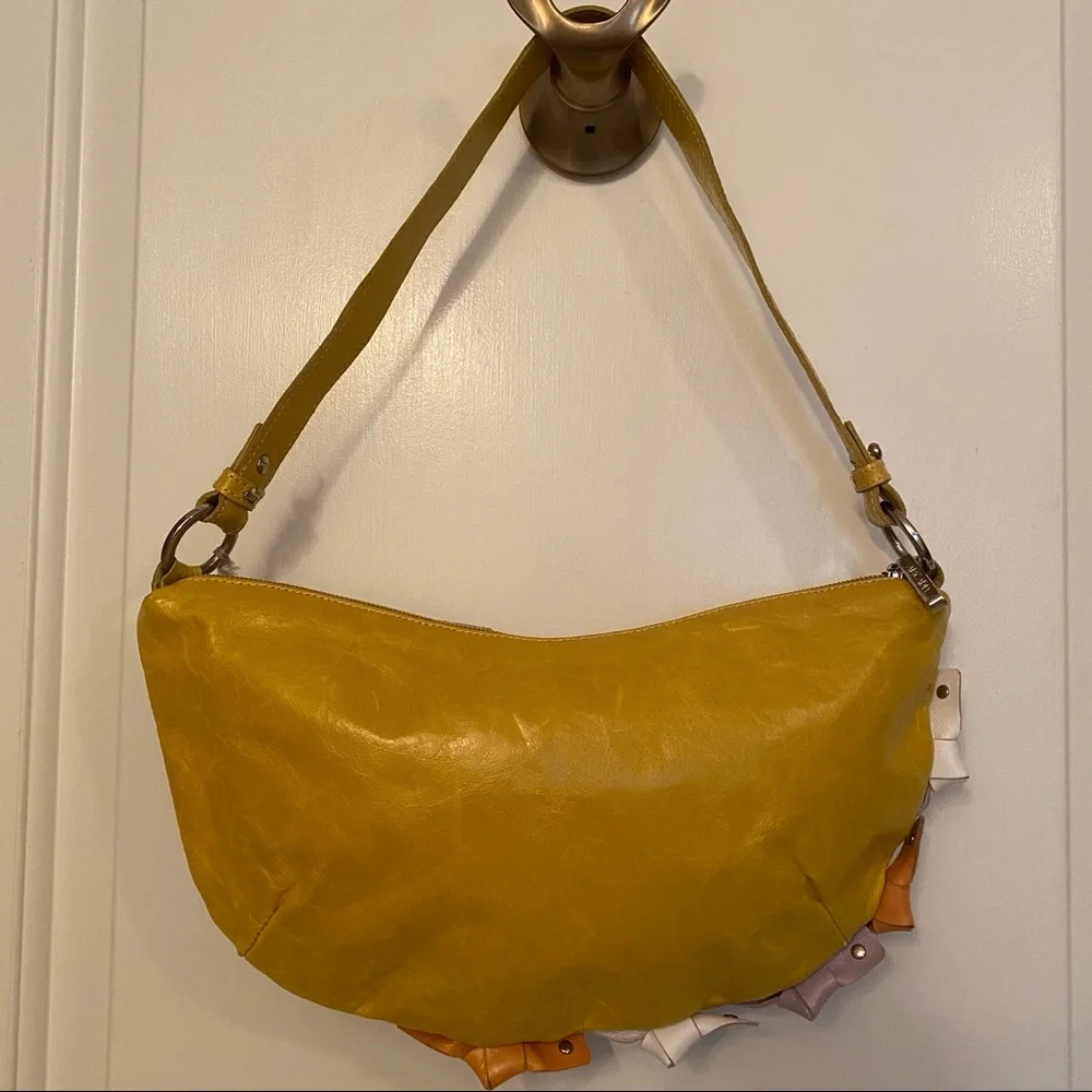 ARCADIA NEW NWT BAG SHOULDER YELLOW LEATHER ITALY ZIP TOP